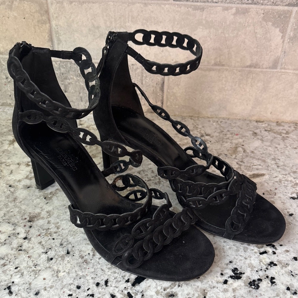Hermes Romy Suede Gladiator Heels
